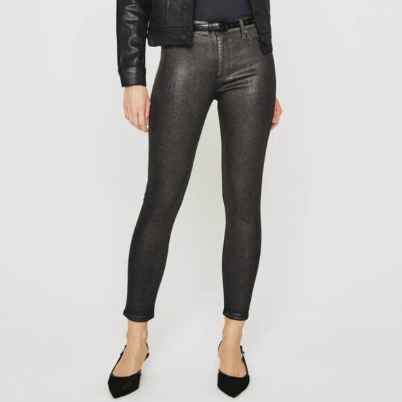 New AG Farrah Ankle High Rise Skinny in Luminous Gunmetal size 32